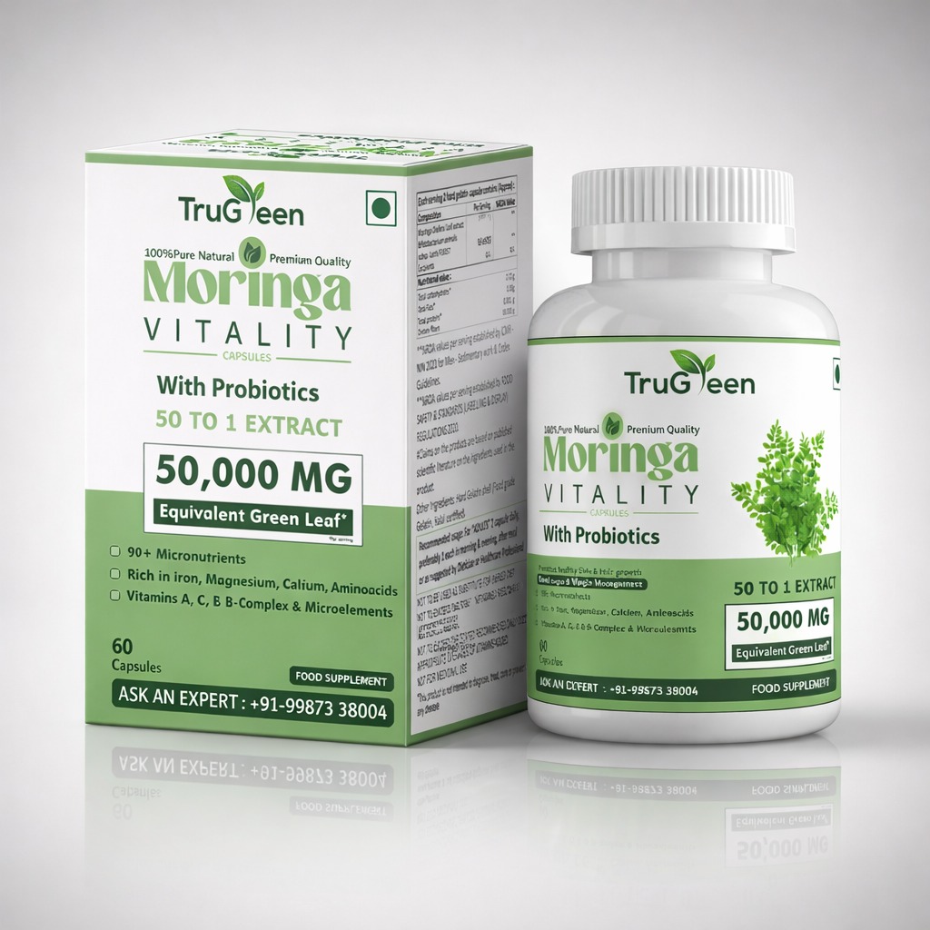 Trugreen's Moringa Vitality capsules - box pack for energy and immunity boosting