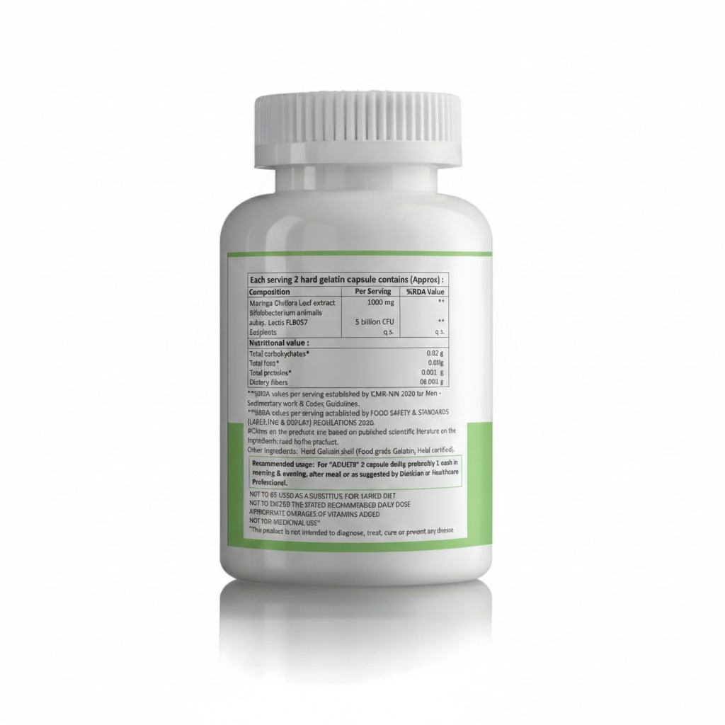 Trugreen's Moringa Vitality capsules for energy and immunity boosting-bottle composition