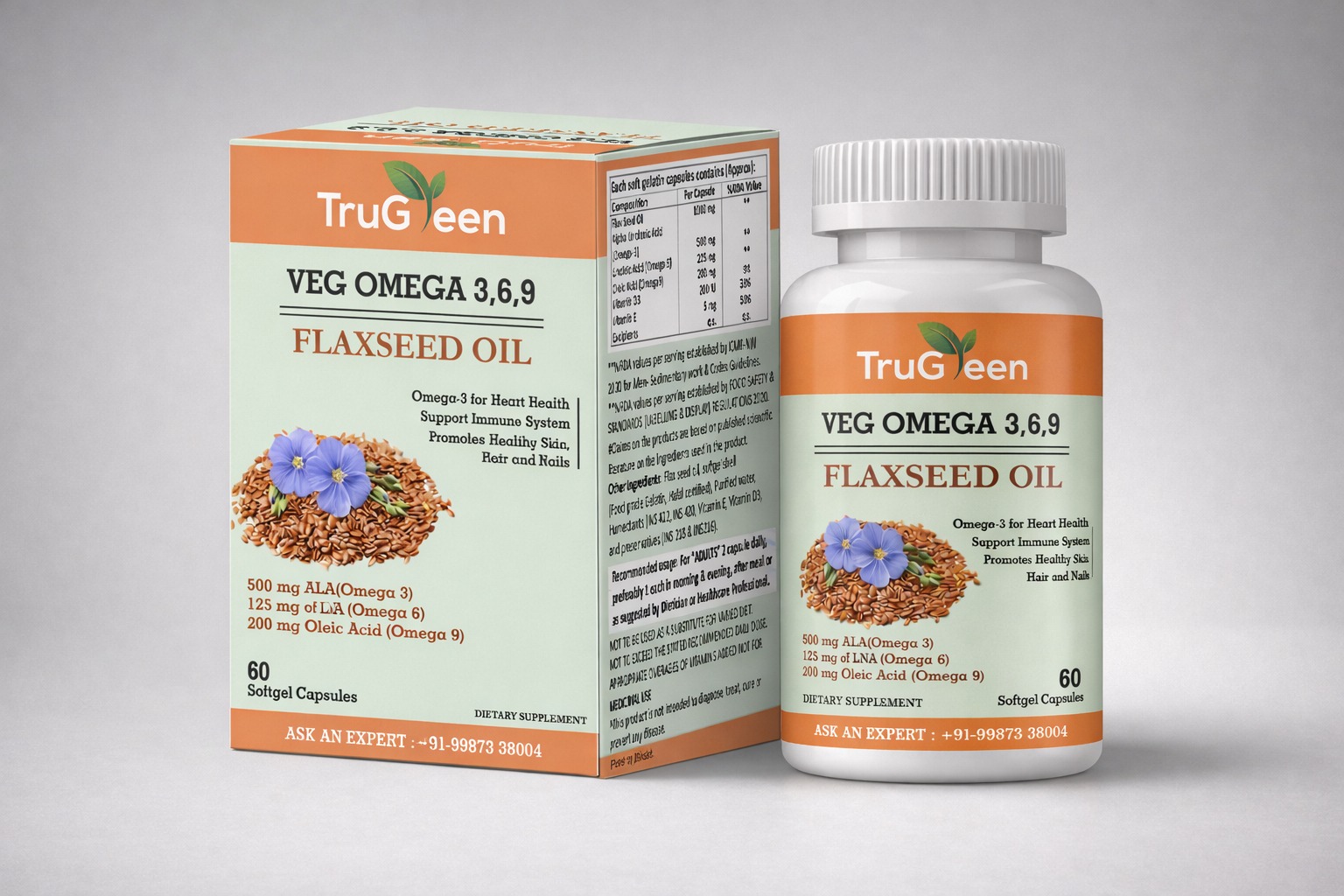 ATLANTIC GOLD's Veg Omega 3,6,9 Flax seed oil capsules box bottle pack