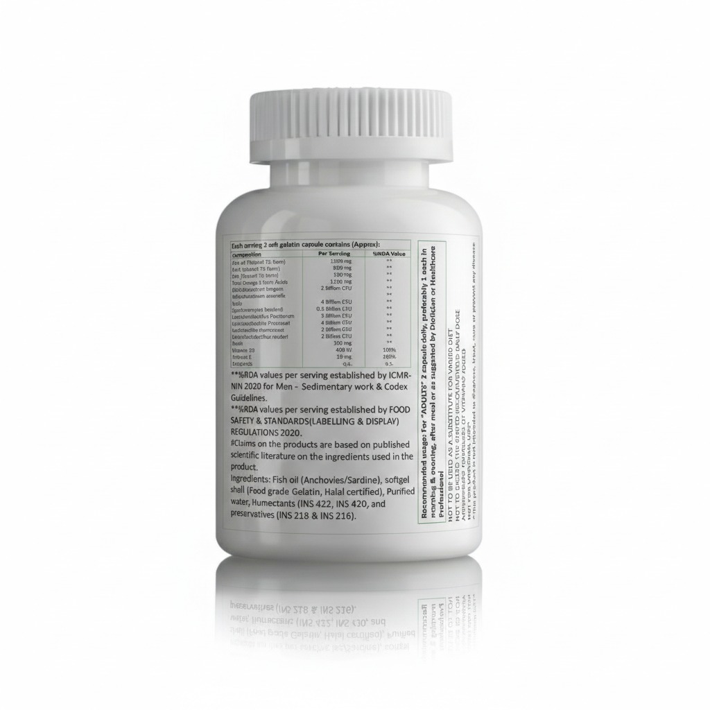 TruGreen's Probiotic with Omega-3 for IBS and gut health support with enteric release bottle contents