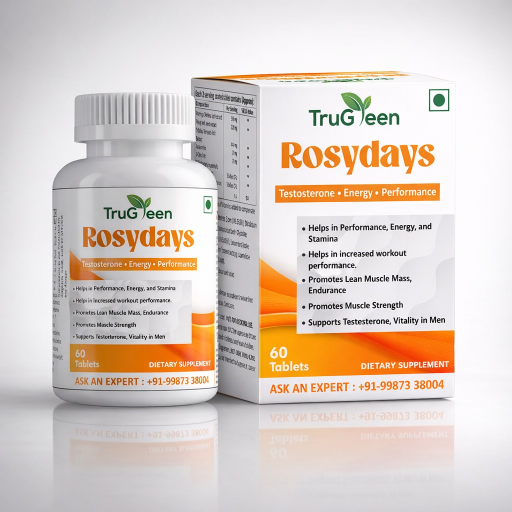 TruGreen's Rosydays testosterone booster-tirbulus, Moringa and fenugreek energy tablets box pack
